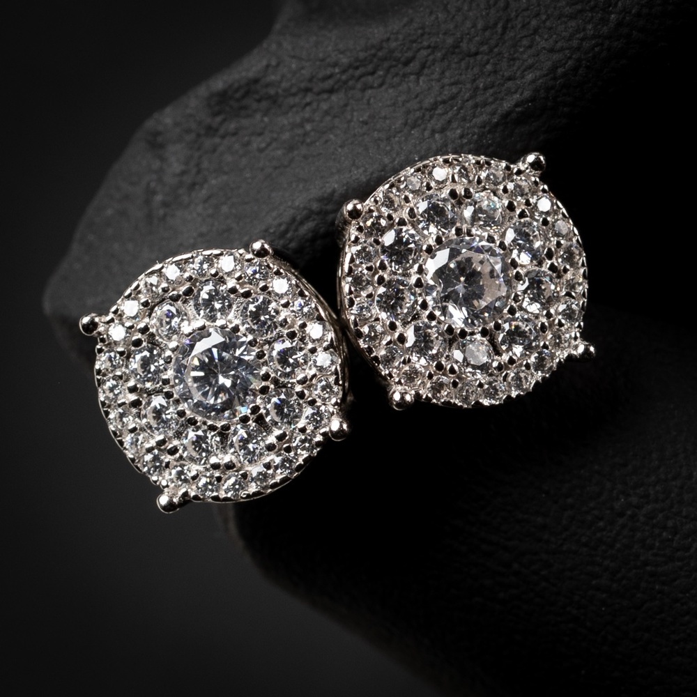 Circle CZ Cluster Men's Screwback Earrings